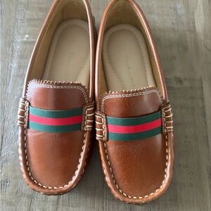 Elephantito Brown Dress Shoes with Green and Red Stripes